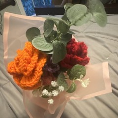 Handmade Crochet Flower Bouquet Arrangement Mixed Colors Greenery Wedding