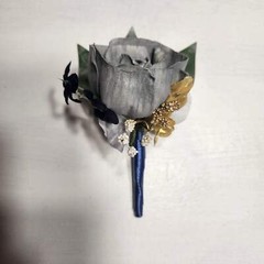Royal Blue Silver Gold Rose Calla Lily Sola Bridal Wedding Bouquet Accessories