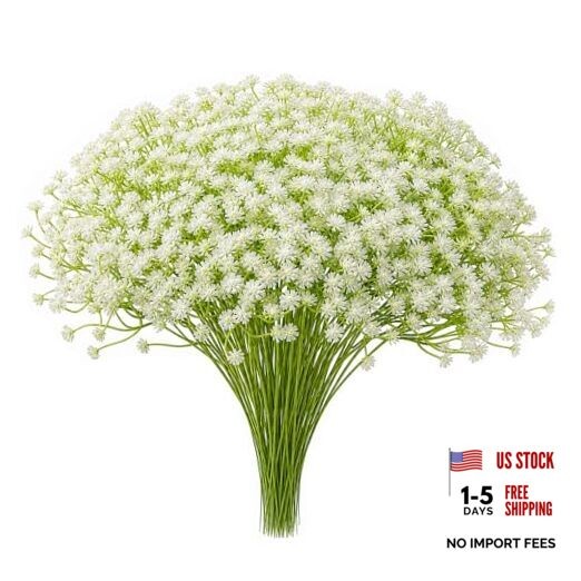 60 Pcs Bulk Long Stem Artificial Baby’s Breath, White Faux Gypsophila Flowers