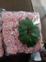 25 Pink Stemmed Foam Roses Artificial 3″ Flowers Party Wedding “Free Shipping”