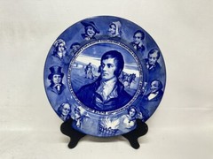Antique 1923-1927 Robert Burns Portrait Plate Royal Doulton Blue/White 10-7/16″