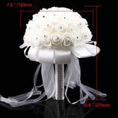 Bride Bouquet Bridal Rose Foam Flower Wedding White Satin Crystal Romantic Decor