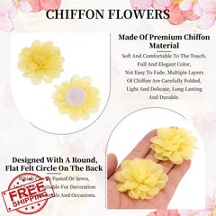 PATIKIL 2″ Light Yellow Chiffon Flowers 12Pcs