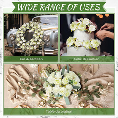 12 Bunches Silk Rose Bouquets for Weddings & Parties – White Green