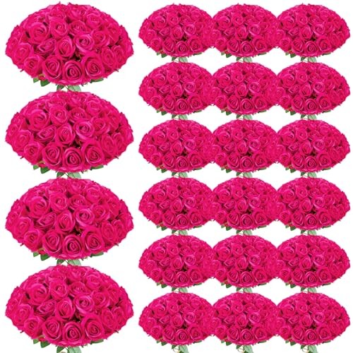 Pcs Roses Artificial Flowers, Silk Artificial Flowers Petals Long 150 Hot Pink