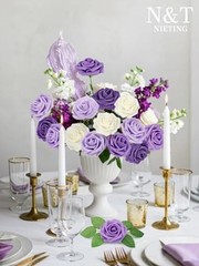 Artificial Flowers,Real Touch Fake Flowers Rose with Stems 25pcs Series Purple