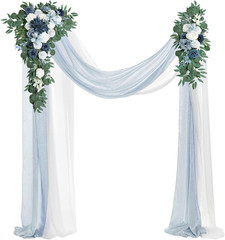 Dusty Blue Wedding Arch Flowers Kit with Draping Fabric – 4 Pcs Set