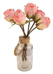 Blush Pink Faux Rose Bouquet Linen Wrapped Rustic Floral Decor Wedding Centerpie