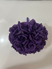 Artificial Flower Kissing Ball Purple Silk Rose Pomander for Wedding 1 Piece
