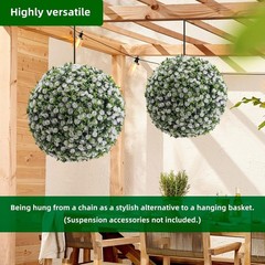 2-Pack Artificial Flower Ball Topiary, UV Resistant, Wedding Garden Decor, White