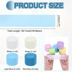 Crepe Paper Streamers 6 Rolls 492ft (Dark Blue/Light Blue/White/Beige)