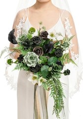 Gorgeous 13″ Bride Bouquet – Emerald Green Cascading Bouquet