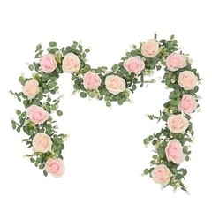 2Pcs 13Ft Artificial Eucalyptus Garlands with Flowers – 8 2 Pcs Pink Rose