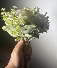 Artificial White Rose & Eucalyptus Wedding Flower Bouquets Set of 6, 9in x 11in