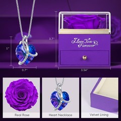EleShow Preserved Real Purple Rose with Heart Necklace, A1_purple