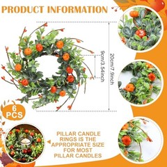6 Pcs Thanksgiving Candle Rings Wreaths Decorative Artificial Orange, Green