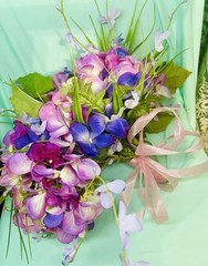 Wedding Silk Flower Hand Tied Bouquet Garden Style Purple Pink Hydrangeas 12×8