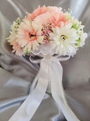 Bride Floral Bouquet and Groom Boutonniere (Pink/ Ivory/ Coral)
