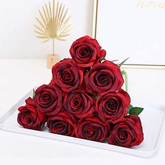 Artificial Flowers Silk Roses Real Touch Bridal Wedding Bouquet for Home