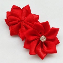 40 Count 28mm Red Ribbon Flowers with Rhinestones – DIY Wedding Embellishments