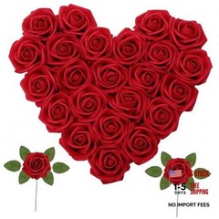 Artificial Flowers Pcs Foam Real Looking Roses with Stems, Fake 25 Dark Red