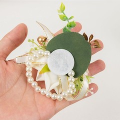 WHITE 2 SILK ROSES 4″ Wrist Corsages with Pearls Wedding Flowers Party Bouquets