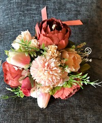 Peach Pink (Melon) and Light Pink Bridal Wedding Bouquet Faux Flowers Handmade