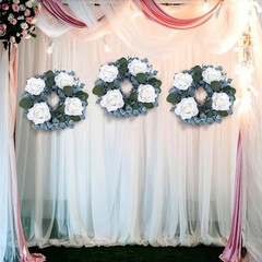 Artificial Flower Candle Ring 12″ w/6″ Inner Rose Floral Wreaths 2 Pack Blue