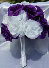 25 PC Wedding Bouquet Package, Purple & White Roses, Wedding Flower Bouquet Set