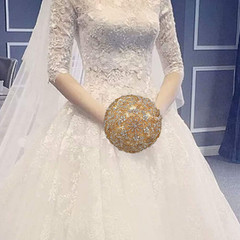 Wedding Bouquet with Golden Luxury Artificial Diamond,Set Including Bouquets, Wr