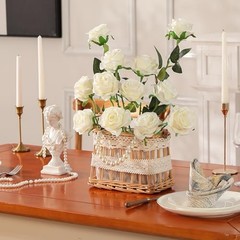 Artificial Silk Rose Flower Bouquet Lifelike White Fake Rose for Off White