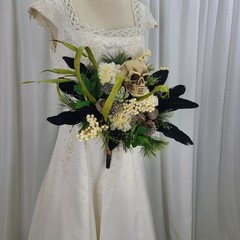 Gothic Garden Skull Boho Faux Silk Wedding Bouquet