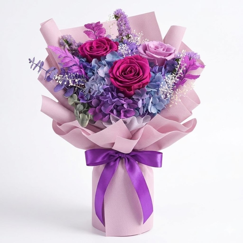 Preserved Flowers Bouquet, for Delivery,Handmade Purple Rose purple