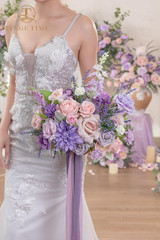 13 Inch Artificial Flower Wedding Bouquets for Bride, Cascading Bridal Bouquet f
