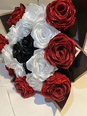 homemade bouquets – red,white,black flowers. – artificial flowers