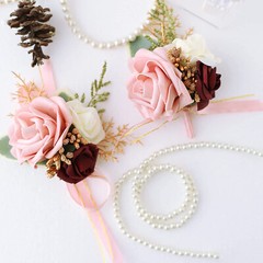 NEW IN BOX LEARISO DUSY ROSE SILK FLOWER Corsage and Boutonniere Set