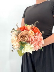 Coral & Peach Rose Bridal Bouquet, Silk Wedding Flowers, Burnt Orange, Wedding
