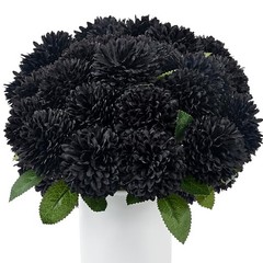 12 Pcs Artificial Chrysanthemums Flowers Ball Flower Fake Mums Silk for Black