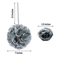 2 SILVER 7″ Silk Roses Flowers Kissing Balls Wedding Party Events Centerpieces