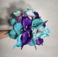 Purple Turquoise White Calla Lily Bridal Wedding Bouquet Accessories