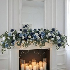 1Pc 6FT Artificial Eucalyptus Garland Blue Rose Flower Wedding Table Runner