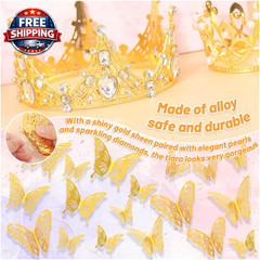 53 Pcs Flower Bouquet Accessories, 5 Pcs Gold Crowns and 48 Pcs Gold Butterfly D