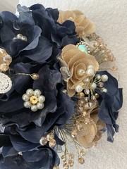 A&C Faux Flower Wedding/Quinceañera Bouquet Brand New In Box Navy And Gold