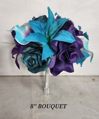 Purple Teal Rose Tiger Lily Bridal Wedding Bouquet Accessories