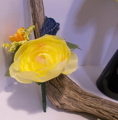 Bridal Denim Roses and Yellow Ranunculus Bouquet & Corsage & Boutonniere Set