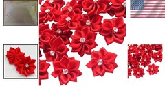 40 Count 28mm Red Ribbon Flowers with Rhinestones – DIY Wedding Embellishments