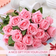 80 Pcs Rose Artificial Flowers Bulk with Long Stem, Silk Roses Realistic Pink