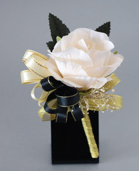 Ivory Rose and Black Wrist Corsage and Boutonniere Set for Wedding Flower Access