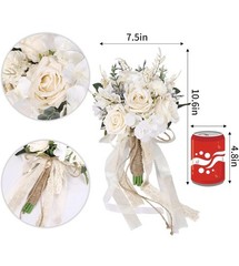 CEWOR Artificial Wedding Bouquet White Champagne Bridal Flowers 7.5”