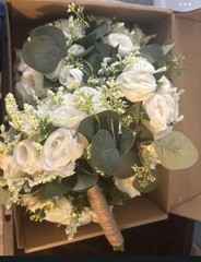 Artificial White Rose & Eucalyptus Wedding Flower Bouquets Set of 6, 9in x 11in